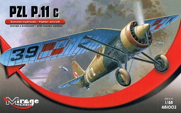 Mirage Hobby 481002, 1:48 scale, PZL P.11c PZL P.11c version with bombs, plastic model kit