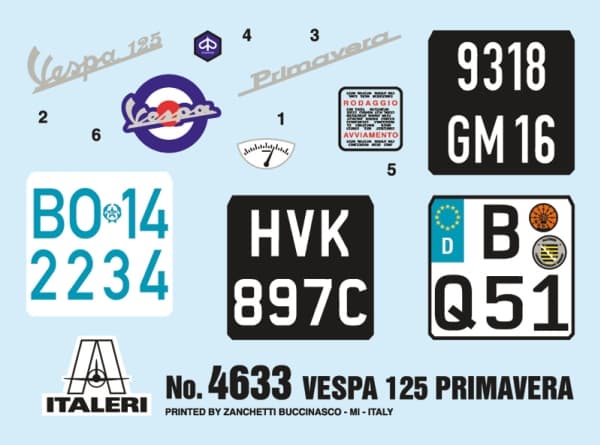 Italeri VESPA 125 PRIMAVERA, Motorsykkelmodell, Monteringssett, 1:9, VESPA 125 PRIMAVERA, Alle kjønn, Plast