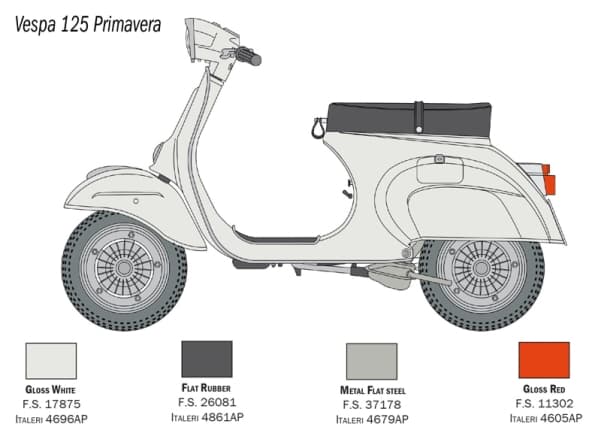 Italeri VESPA 125 PRIMAVERA, Motorsykkelmodell, Monteringssett, 1:9, VESPA 125 PRIMAVERA, Alle kjønn, Plast