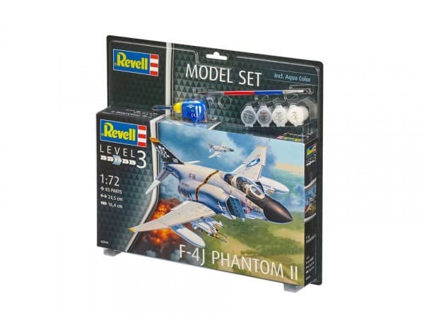 Revell Model Set F-4J Phantom II, Flymodell med fastvinge, Monteringssett, 1:72, F-4J Phantom II, Avansert, 85 stykker