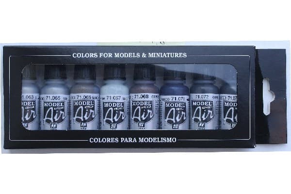 Vallejo 71.176, 17 ml, Sort, Blå, Messing, Kopper, Gull, Sølv, Metallisk, Flaske