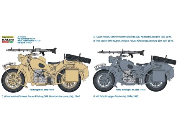 Italeri 7403, Military motorcycle model, Monteringssats, 1:9, German Military Motorcycle, Alla, Plast