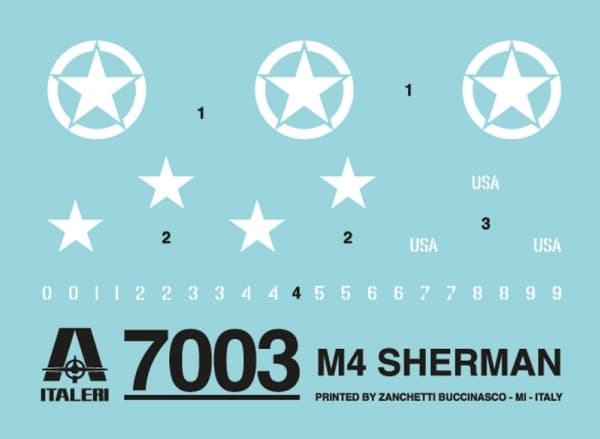 Italeri 7003, 1:72, Monteringssats, Sherman M4A1, Alla, Plast, Second World War