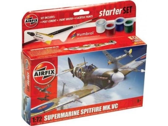 Airfix Small Beginners Set Supermarine Spitfire MkVc, Luftfarkostmodell med fast vinge, Monteringssats, 1:72, Supermarine Spitfire MkVc, Alla, Plast