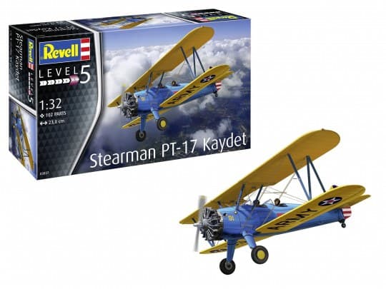 Revell Stearman PT-17 Kaydet, Flymodell med fastvinge, Monteringssett, 1:32, Stearman PT-17 Kaydet, Alle kjønn, Plast