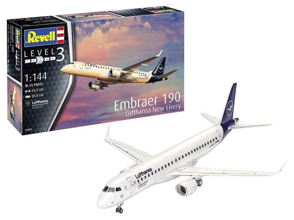 Revell 03883, Montert på forhånd, 1:144, Embraer 190 Lufthansa "New Livery", Alle kjønn, 55 stykker, 10 år