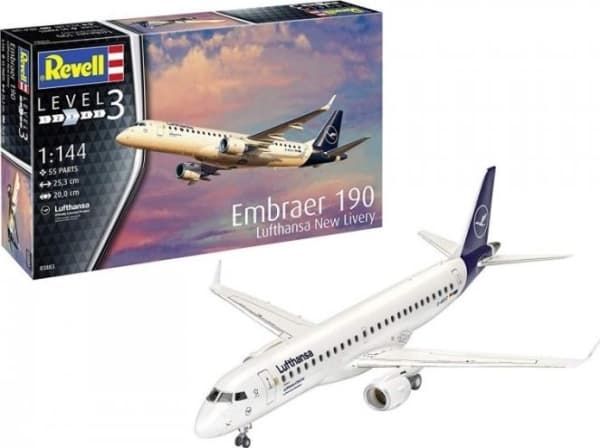 Revell 03883, Montert på forhånd, 1:144, Embraer 190 Lufthansa "New Livery", Alle kjønn, 55 stykker, 10 år