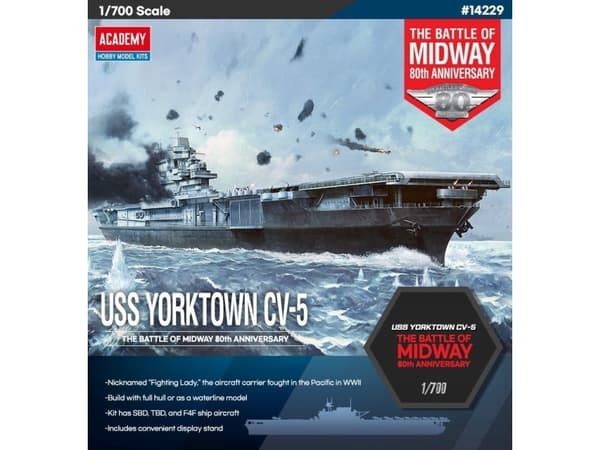 Plastic model Yorktown CV-5 Battle of Midaway 1/700