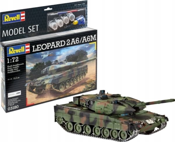 Cobi Plywood Tank 1:72 63180 Leopard 2A6/A6M + liima, 4 maalia, Revellin sivellin