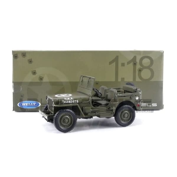 Miniatyrsamlingsbil - WELLY 1/18 - JEEP Willys US Army - 1941 - Green Khaki - 18055GR