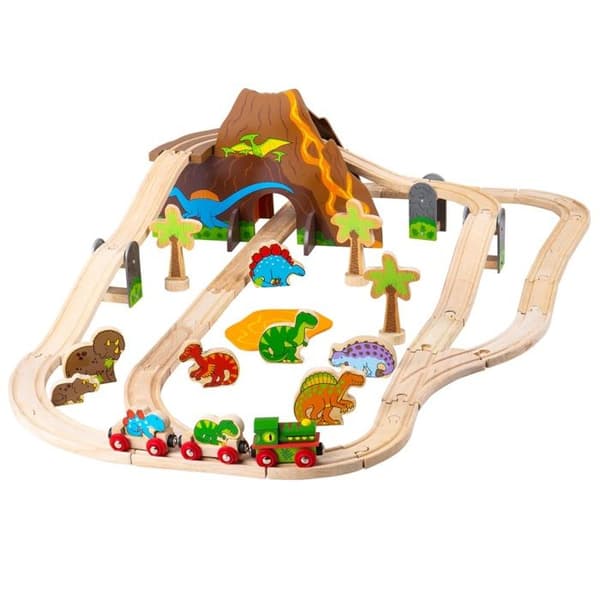 BigJigs Toys - Modeller - Dinosaur Theme Train Track - Garage - Tågstation - Flygplats - Hamn - Hus - Byggnad