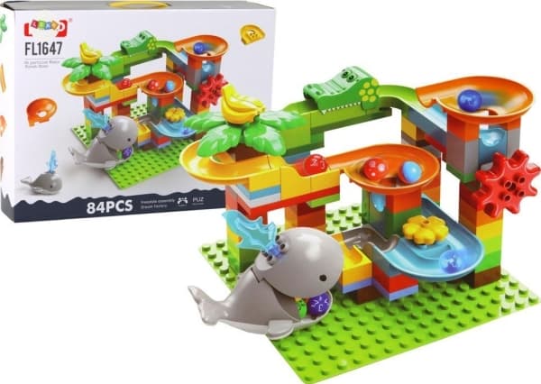 LeanToys Construction Blocks Ball Slide Whale 84 stk
