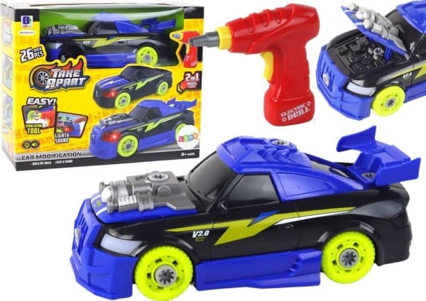 LeanToys Blue Car DIY For å skru og skru av Lyder Lys Drill