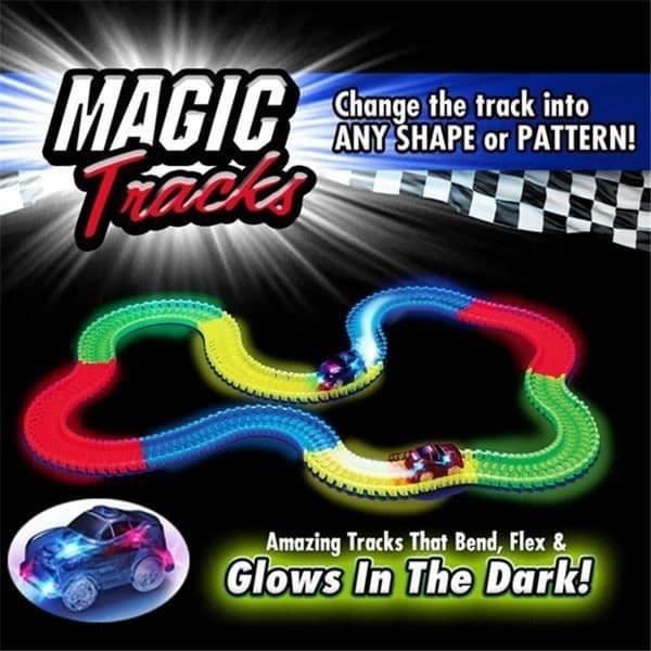 Magic Tracks Bend, Flex och Glow Racetrack med 11-fots 220-delad Glow in Dark Track och 1 racerbil