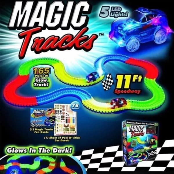Magic Tracks Bend Flex Glow in the Dark Monteringsleksak 220st Race Track + 1st LED-bil