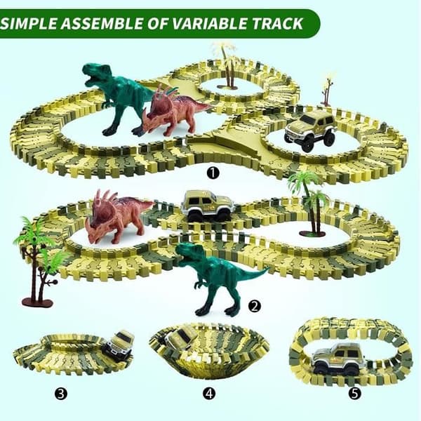 Flexibel dinosauriebilkrets elektrisk leksak, flexibel bilkrets pedagogiskt spelskapande, 120 st