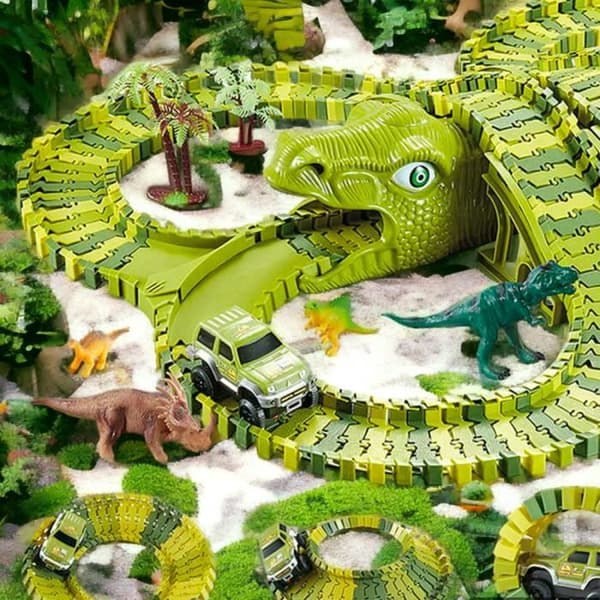 DINOTRACKS Construction Game - Modulär bilkrets med dinosaurier - 240 bitar
