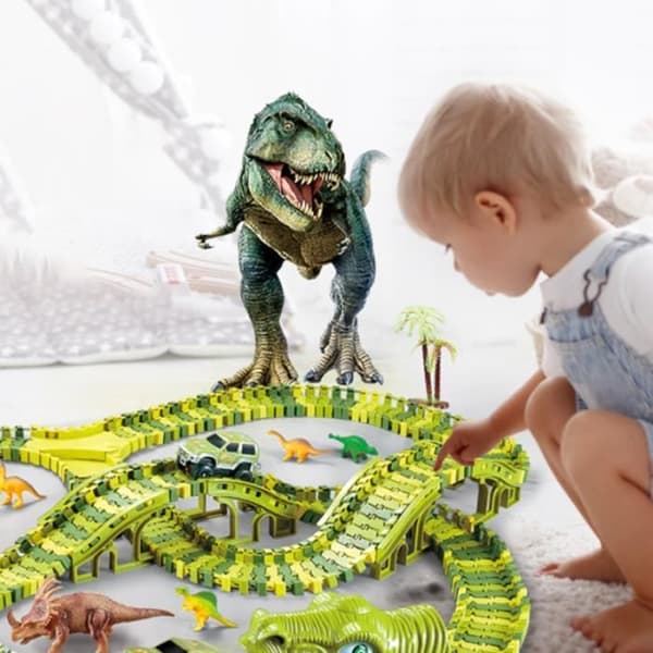 THOTCOC Dinosaur Car Circuit - Byggleksak för barn från 3 år och uppåt - 269 stycken