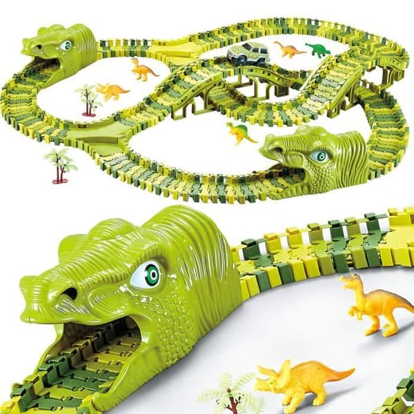 Leksaksbilskrets för dinosaurier för barn - SPRINGOS - 240 delar - Flexibel racerbana - Presentförpackning
