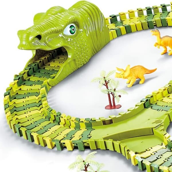 Leksaksbilskrets för dinosaurier för barn - SPRINGOS - 240 delar - Flexibel racerbana - Presentförpackning