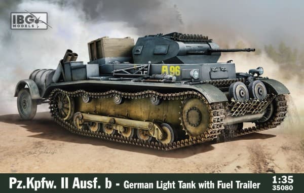 Ibg Model plast pz.kpfw. ii version b tysk lätt stridsvagn med bränsletrailer