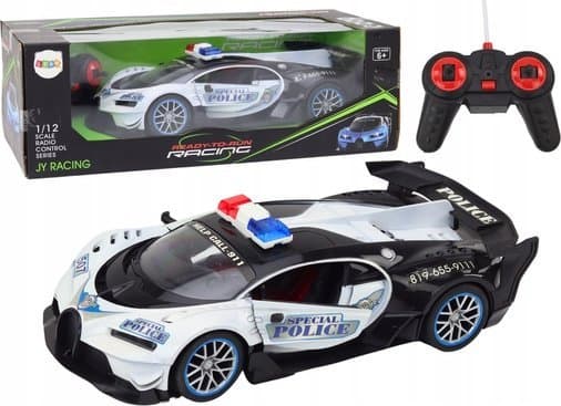 LeanToys 1:12 mittakaavassa RC poliisiauto valkoinen