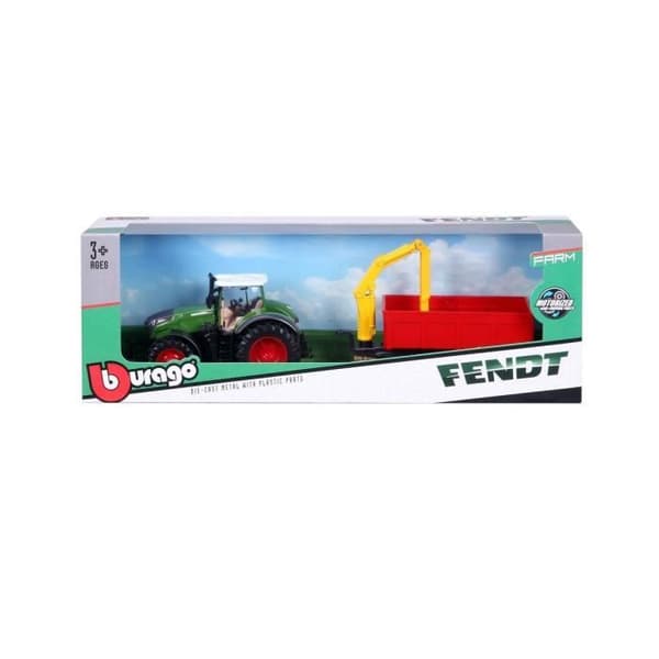 Miniatyrfordon - BBURAGO - FENDT traktor + friktionssläp - Farm Collection