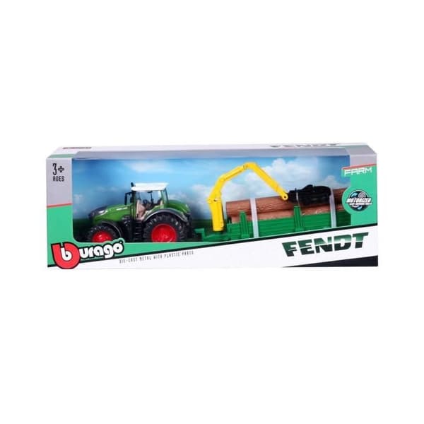 Miniatyrfordon - BBURAGO - FENDT traktor + friktionssläp - Farm Collection