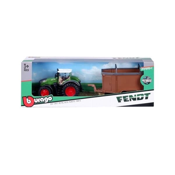 Miniatyrfordon - BBURAGO - FENDT traktor + friktionssläp - Farm Collection
