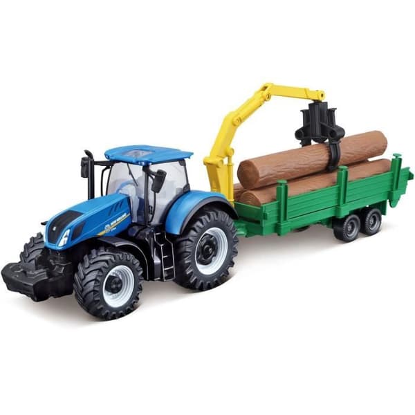New Holland traktor + friktionssläp - BBURAGO - 1/43 FARM COLLECTION - Barn - Interiör - Pojke