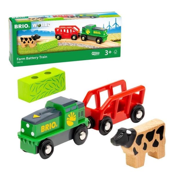 Batteri Farm Train - BRIO - Träkrets - Vagn och magnetlast ingår