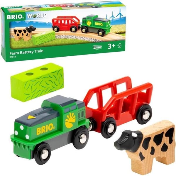 Batteri Farm Train - BRIO - Träkrets - Vagn och magnetlast ingår
