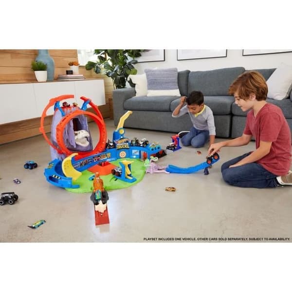 Hot Wheels - Monster Trucks The T-Rex Volcano - Bana för små bilar - Från 4 år
