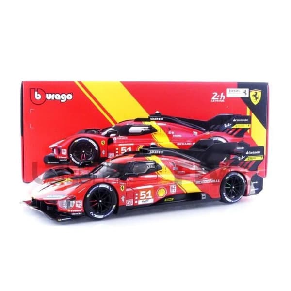 Samlarbil i miniatyr - BBURAGO - FERRARI 499P 3.0L Turbo V6 - Le Mans 2023 - Röd/Svart/Gul