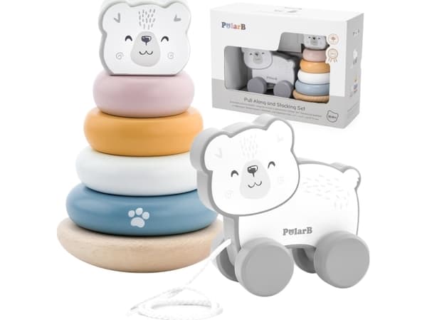 Viga Toys VIGA PolarB isbjørnsett trepyramide + uttrekkbar isbjørn