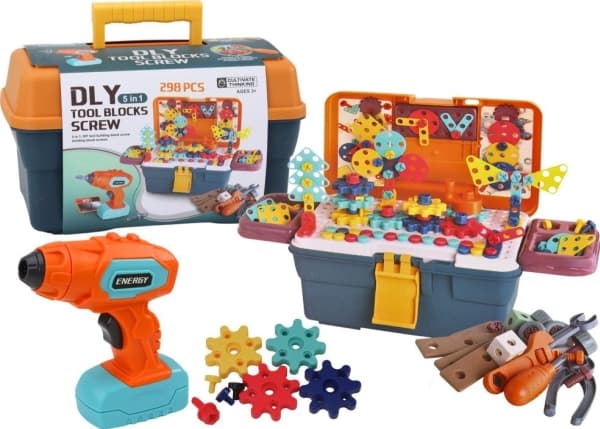 LeanToys 3D-byggpussel Block i låda DIY Skruvborr
