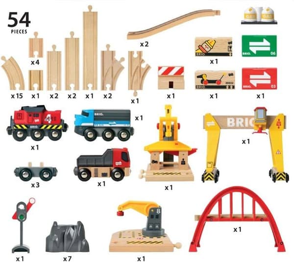 BRIO tågbana i trä - Kranar och laster - Komplett set 54 delar - Ravensburger - Från 3 år