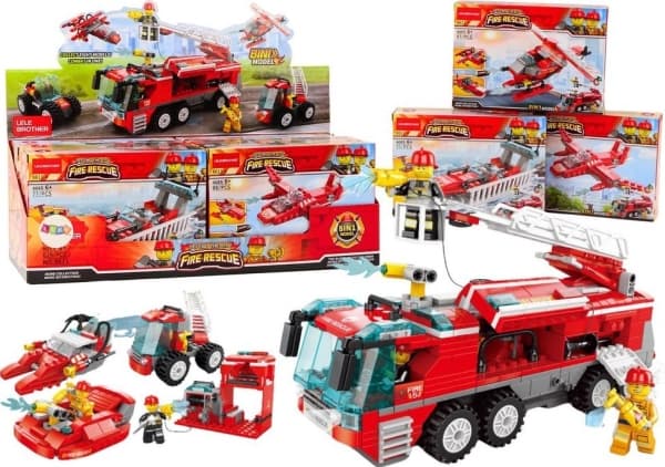 LeanToys Brandkåren Båt Helikopter Byggklossar MIX