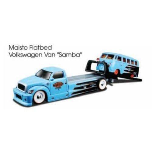Maisto Flatbed (Blå & Svart) Volkswagen Van Samba (Blå & Svart) * Elite Transport * 2013 Maisto All Stars 164 Skala Die-Cast 2