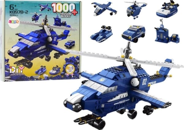 LeanToys Polishelikopter Helikopter Byggklossar 6in1 Blå 1000ele.