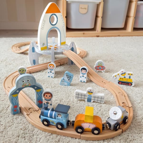 TOOKY TOY Træ Space Train Skinne Sæt
