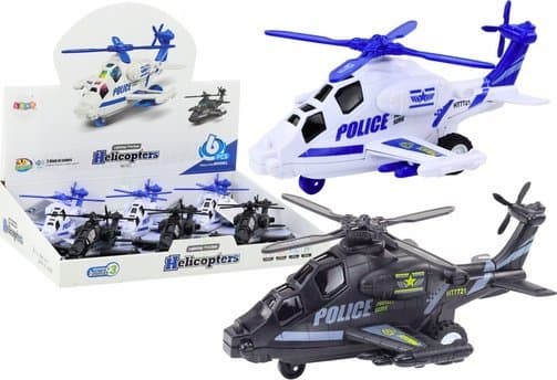 LeanToys Police Helikopter Hvit eller Svart Friction Drive Lys og Lyd