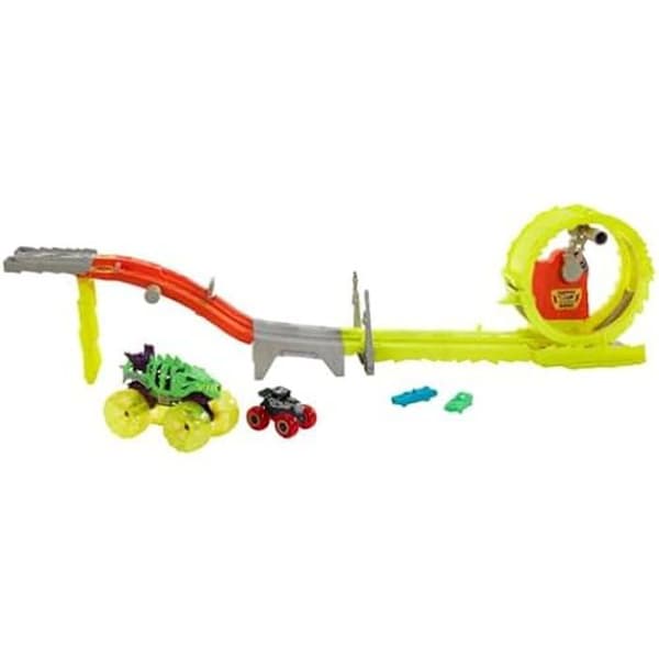 Spår - HOT WHEELS - Monster Trucks Race &amp; Chase Challenge - 2 Bilar - För Barn - Inomhus