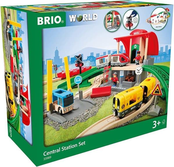 BRIO tågbana i trä - Centralstation - Komplett set med 37 delar - Blandat från 3 år