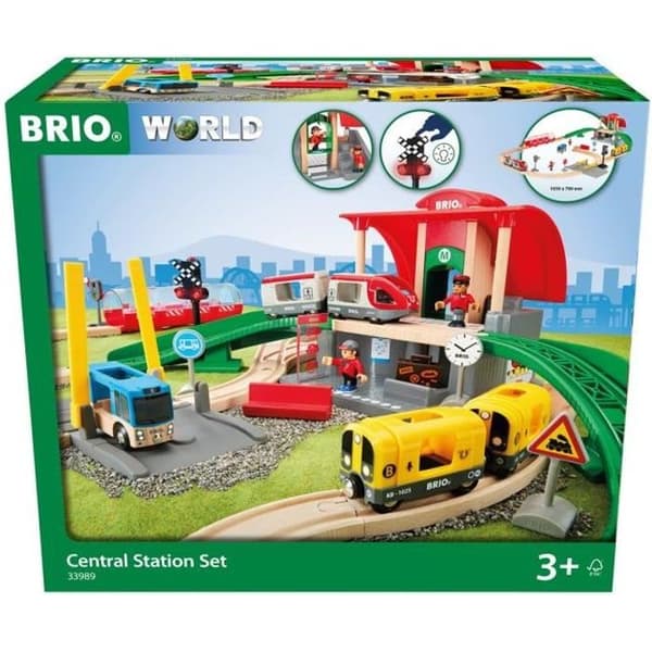 BRIO tågbana i trä - Centralstation - Komplett set med 37 delar - Blandat från 3 år
