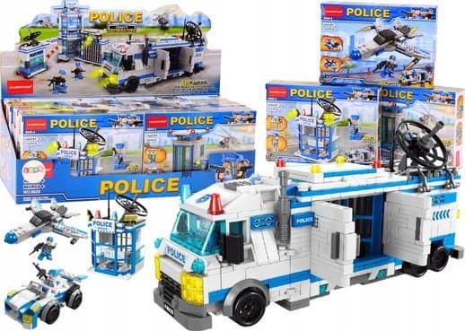 LeanToys Polisbåt Helikopter Blå Byggklossar MIX