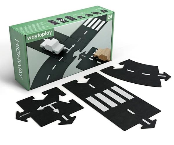 Flexibel krets för bilar - waytoplay - Motorvägsbana - 24 delar - Vattentät - Svart