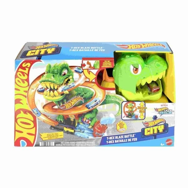 Hot Wheels-T-Rex Eldslagsmål-Dinosaurie Set Med Lastbil - 4 år+- JBM73