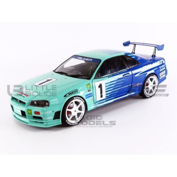 Miniatyrsamlingsbil - SOLIDO 1/18 - NISSAN Skyline (R34) GT-R Falken Drift Livery - 1999 - Grön / Blå - 1804304