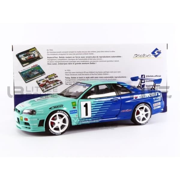 Miniatyrsamlingsbil - SOLIDO 1/18 - NISSAN Skyline (R34) GT-R Falken Drift Livery - 1999 - Grön / Blå - 1804304